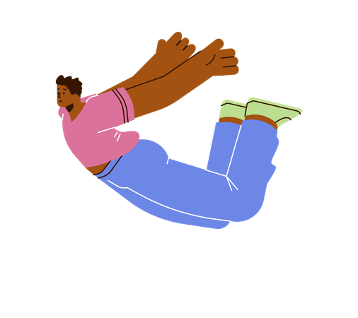 Disproportionate black man flies in air  Illustration
