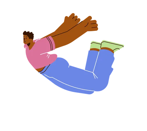Disproportionate black man flies in air  Illustration