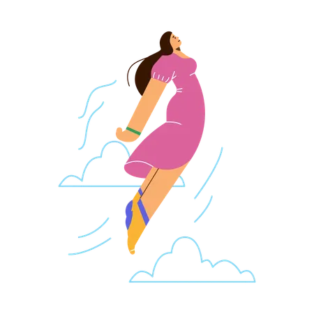 Disproportionate woman in flies up  Illustration