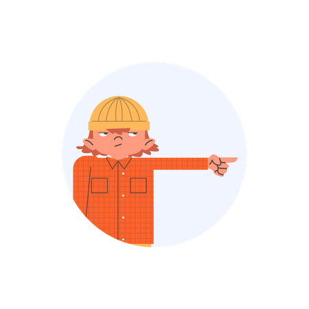 Dissatisfied child in yellow hat points finger  Illustration