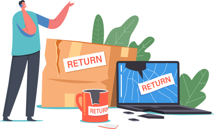 Dissatisfied Customer Call to Support Service Complain on Broken Goods  Illustration