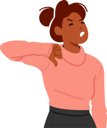 Dissatisfied Female Character Woman Expresses Strong Disapproval By Flashing A Firm Thumbs Down Gesture Her Face Contorted With Evident Disdain Or Dissatisfaction Cartoon People Vector Illustration Illustration