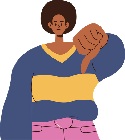 Dissatisfied woman showing thumbs down  Illustration