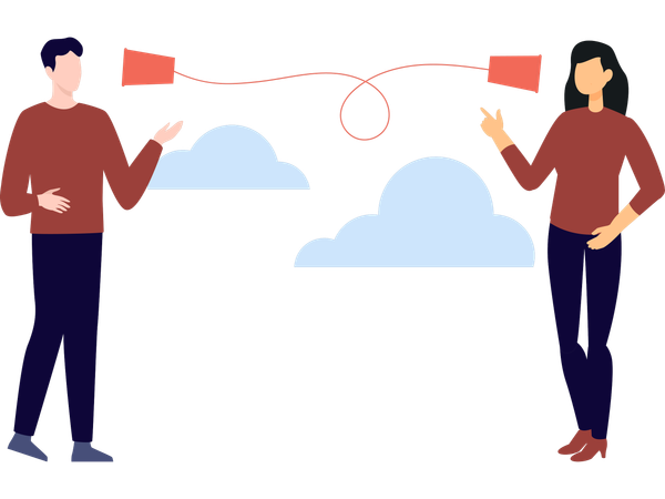 Distance employees doing Online chat  Illustration