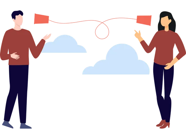 Distance employees doing Online chat  Illustration
