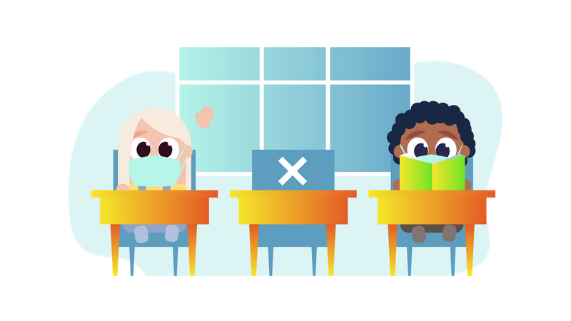 Distancia en el aula escolar  Ilustración