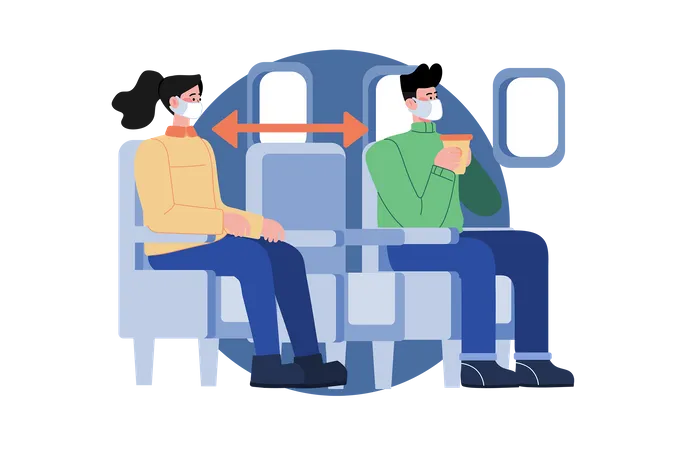 Distanciamiento social en los asientos de vuelo  Ilustración