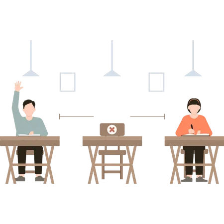 Distanciamiento social en la escuela  Ilustración