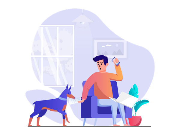 Distracted employer by pet Illustration