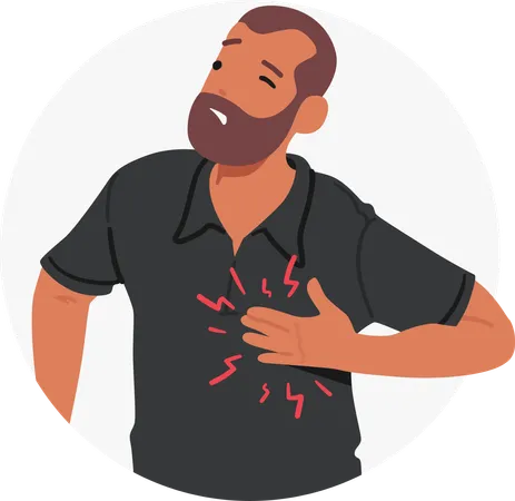 Distressed Man Clutches His Chest In Agony A Telltale Sign Of A Heart Attack His Face Reveals The Intensity Of Pain Emphasizing The Urgent Need For Medical Attention Cartoon Vector Illustration Illustration