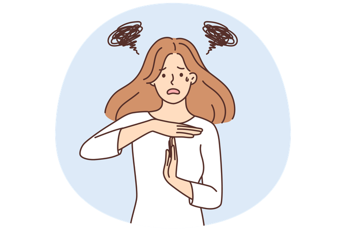 困惑した女性が立ち止まるジェスチャー  イラスト