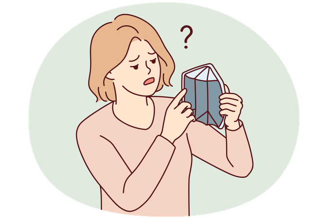 Distressed woman with empty wallet  Illustration