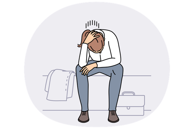 Distressed young woman feel low and depressed at work  イラスト