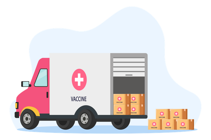 Distribuição de vacinas contra o coronavírus por meio de transporte por caminhão  Ilustração