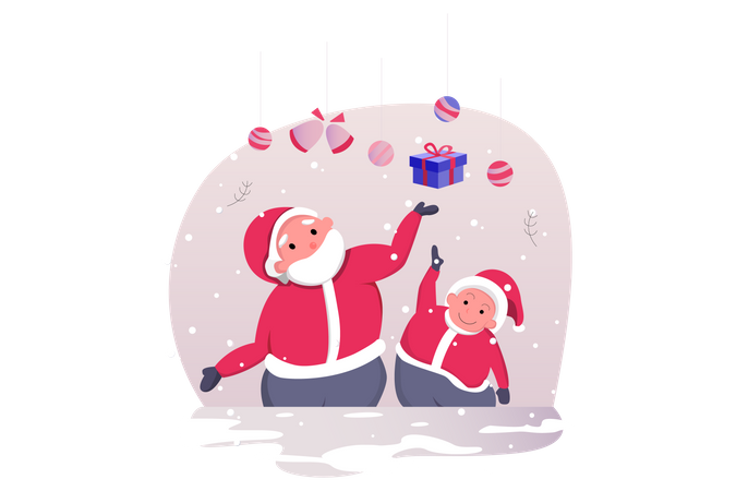 Distribution de cadeaux par le père Noël  Illustration