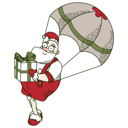 Distribution de cadeaux par le Père Noël en parachute  Illustration