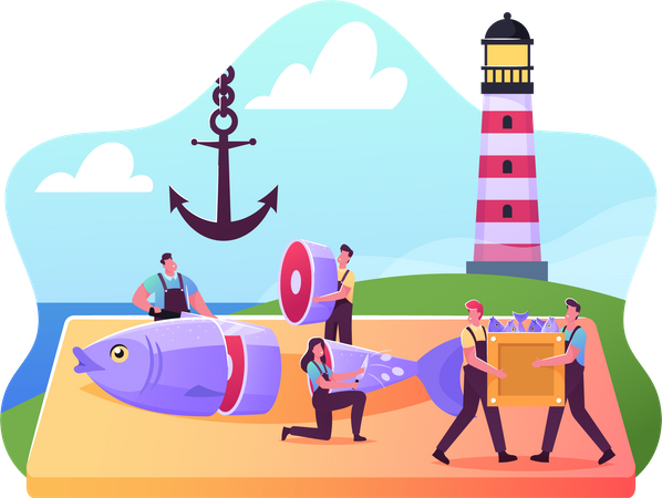 Distribution de fruits de mer  Illustration