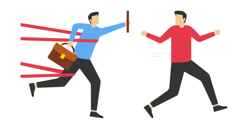 Distrust partner businessman fail baton pass  Illustration