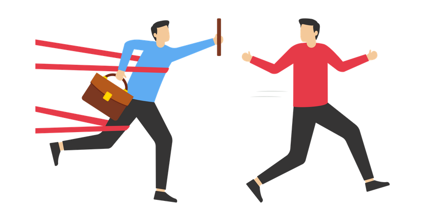 Distrust partner businessman fail baton pass  Illustration