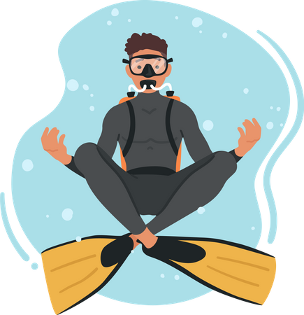 Diver Character Float in Lotus Yoga Pose  Illustration