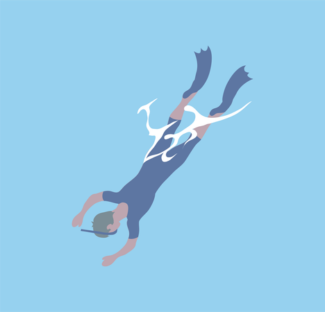 Diver in flippers and mask diving  Illustration