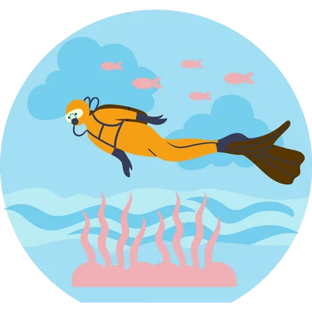 Diver in ocean Illustration