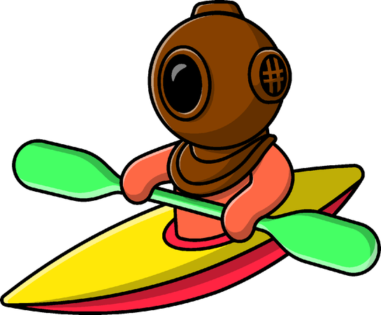 Diver Playing Kayak  Illustration