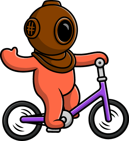 Diver Riding Bicycle  Illustration