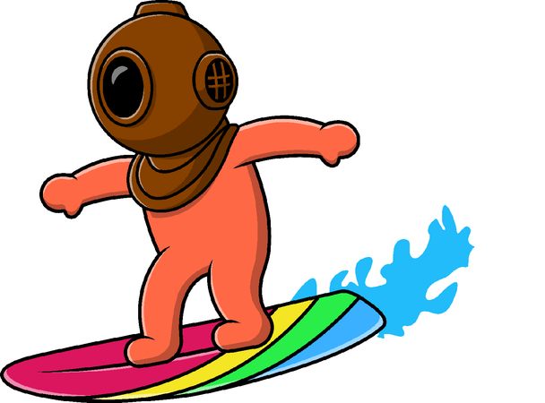 Diver Surfing On Ocean  Illustration