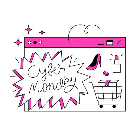 Promoção divertida de moda e acessórios na Cyber Monday  Ilustração