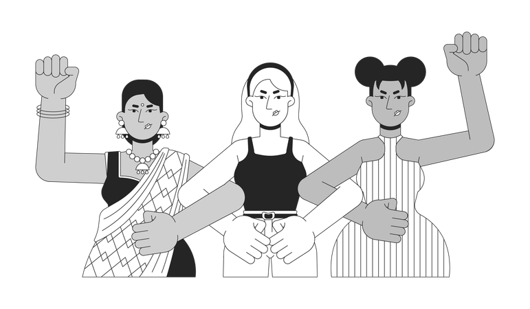 Protesto de diversas feministas  Ilustração