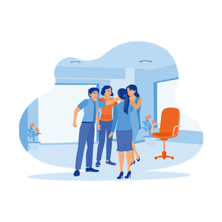 Diverse And Happy Business Team Standing In Circle Inside Office  Illustration