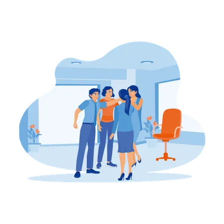 Diverse And Happy Business Team Standing In Circle Inside Office  Illustration