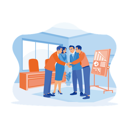 Diverse Business Teams Standing And Laying Hands On Each Other  Illustration