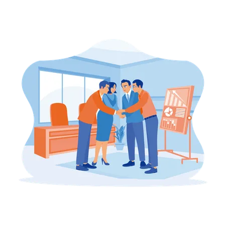 Diverse Business Teams Standing And Laying Hands On Each Other  Illustration