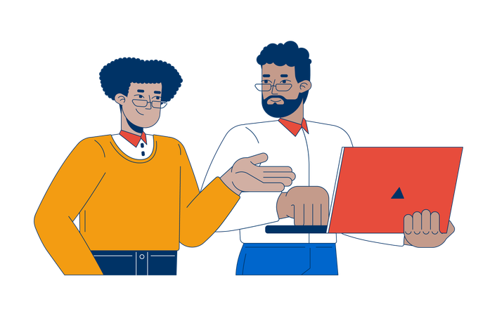 Diverse colleagues interaction laptop  Illustration