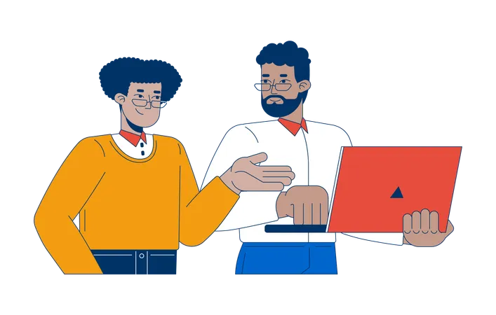 Diverse colleagues interaction laptop  Illustration