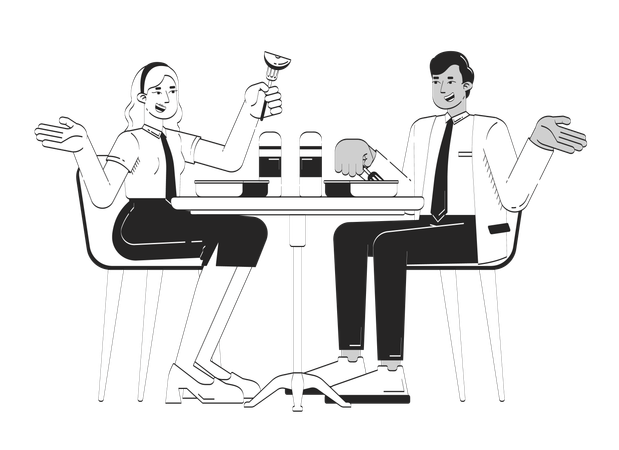 Diverse colleagues lunch break together  Illustration