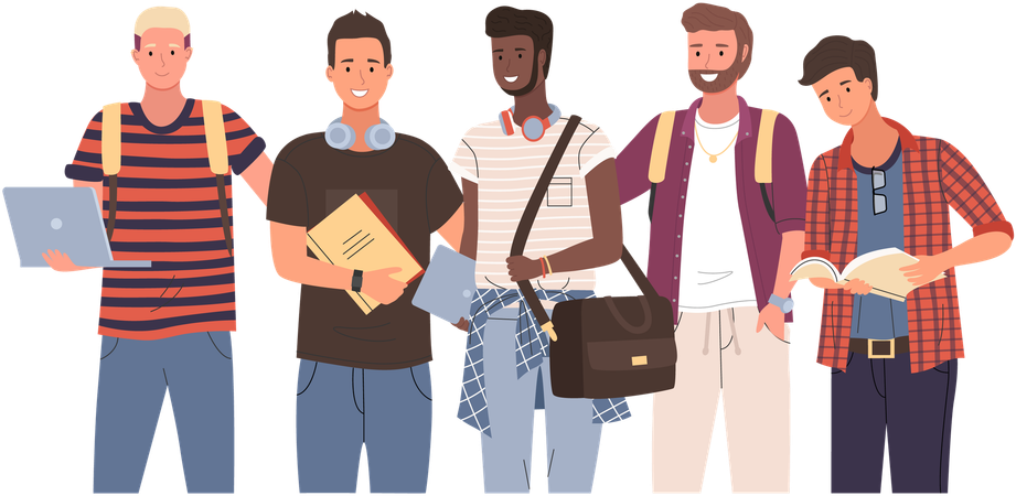 Diverse college student standing together  Illustration
