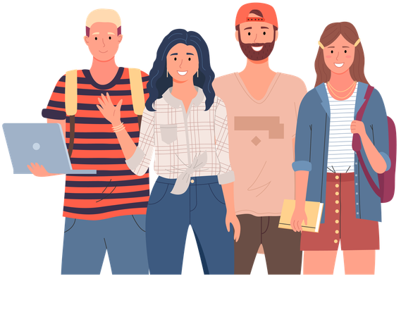Diverse college student standing together  Illustration