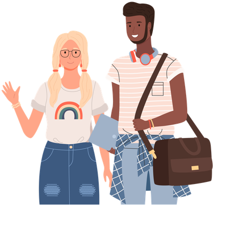 Diverse college student standing together  Illustration