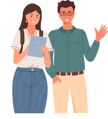 Diverse college student standing together  Illustration