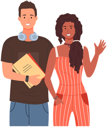 Diverse college student standing together  Illustration