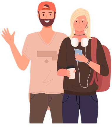 Diverse college student standing together  Illustration