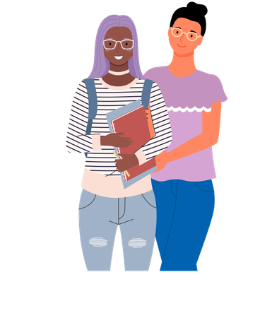 Diverse college student standing together  Illustration