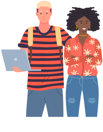 Diverse college student standing together  Illustration
