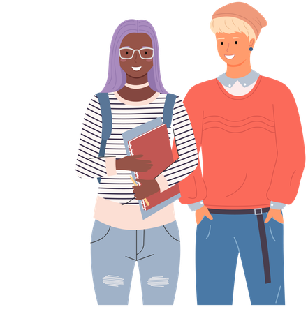 Diverse college student standing together  Illustration