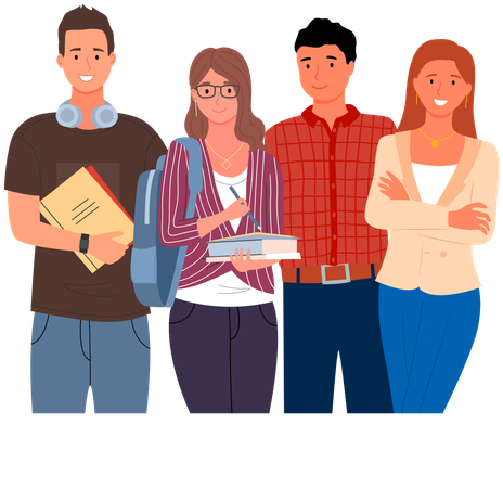 Diverse college student standing together  Illustration