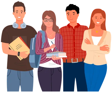 Diverse college student standing together  Illustration