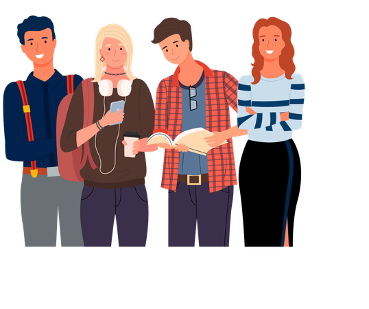 Diverse college student standing together  Illustration